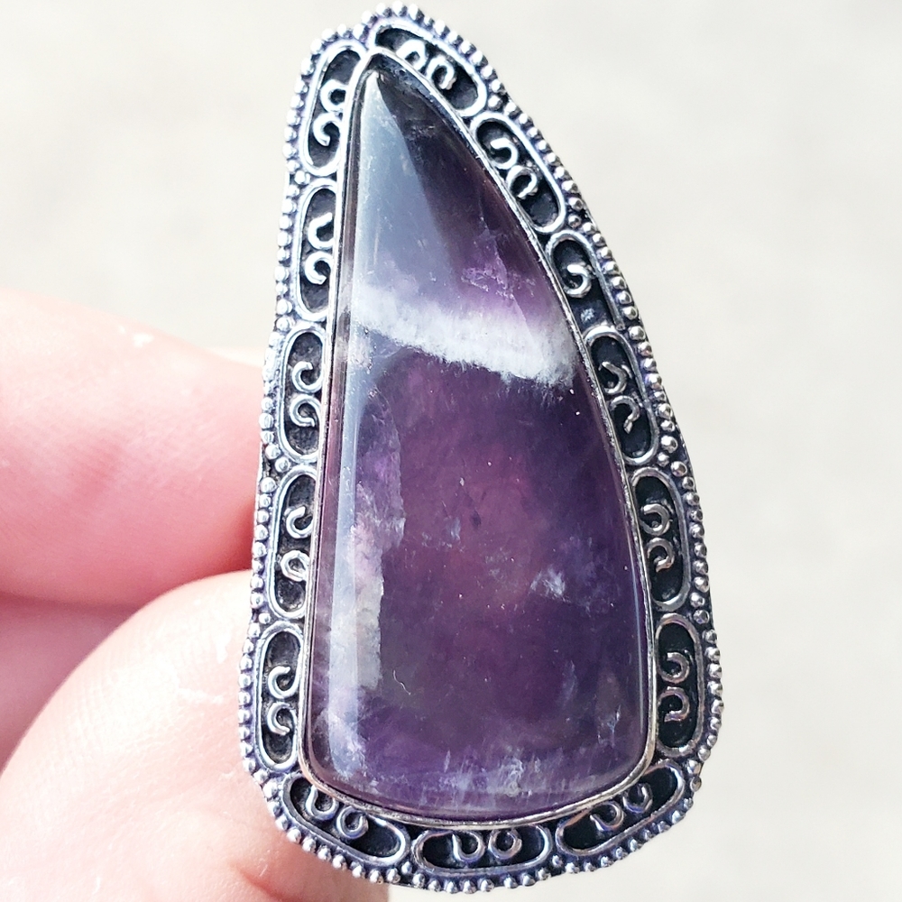 New Chevron Amethyst 925 Silver Ring.